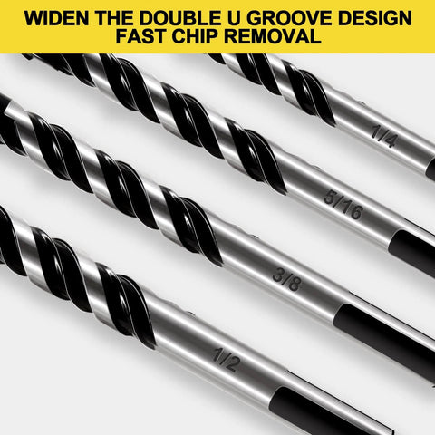 Close-up of carbide masonry drill bit set sizes 1/4 to 1/2 inch for concrete, showcasing U groove design for fast chip removal.