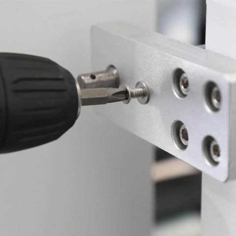 Close-up of a drill installing a screw into metal with Nuts And Bolts Assortment Kit 900 Pcs Stainless Steel 304 Nuts Bolts Washers Screws Set