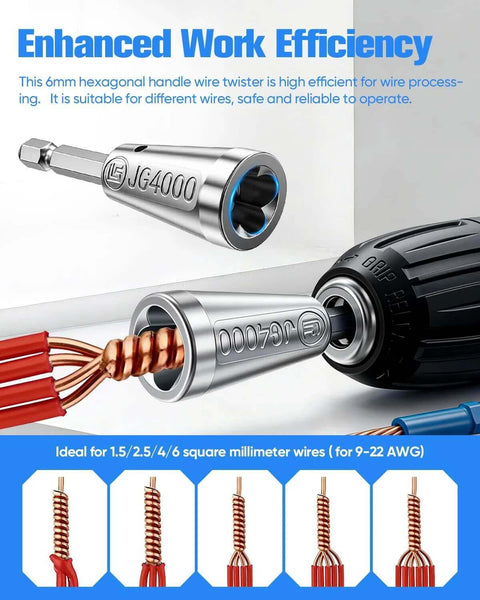 2026 Upgrade Wire Twister Tool For Drill, Durable 40Cr Steel Galvanized Wire Nut Twister, 6mm Hex Shank, Fits 9-22 AWG Cables