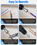 Step-by-step use of 2026 Upgrade Wire Twister Tool For Drill with 6mm Hex Shank, demonstrating wire twisting on a power drill