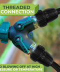 All In One Drip Irrigation Fittings Kit For Push To Connect Systems With Faucet Adapters Three Way Tee Barbed Splitter And End Plugs For Three Quarter Inch To Half Inch Tubing Easy Install No Fuss Gardens, threaded connection in use.