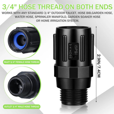 Three Pack Drip Irrigation Pressure Regulator 15 PSI, Three Quarter Inch FHT To Three Quarter Inch MHT, low flow garden valve