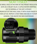 Close-up of Three Pack Drip Irrigation Pressure Regulator 15 PSI with relief valve, 3/4 inch FHT to 3/4 inch MHT, showing water flow feature.