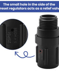 Drip Irrigation Pressure Regulator Keeps 25 PSI On Point For Consistent Watering, Three Quarters Inch Hose Thread Inlet To Three Quarters Inch Hose Thread Outlet