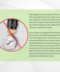 Diagram of pressure gauge use in drip irrigation with focus on Pressure Regulator 25 PSI Three Quarter Inch FHT to Three Quarter Inch MHT.