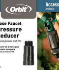 Drip Irrigation Faucet Pressure Regulator 25 PSI For Hose Systems shown in packaging, accessory fitting for home garden watering setup.