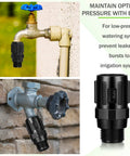 Three Pack Drip Irrigation Pressure Regulator 15 PSI installed on garden taps, showcasing universal size and easy installation.