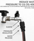 Three Pack Drip Irrigation Pressure Regulator 15 PSI, Three Quarter Inch FHT To Three Quarter Inch MHT installed on a faucet