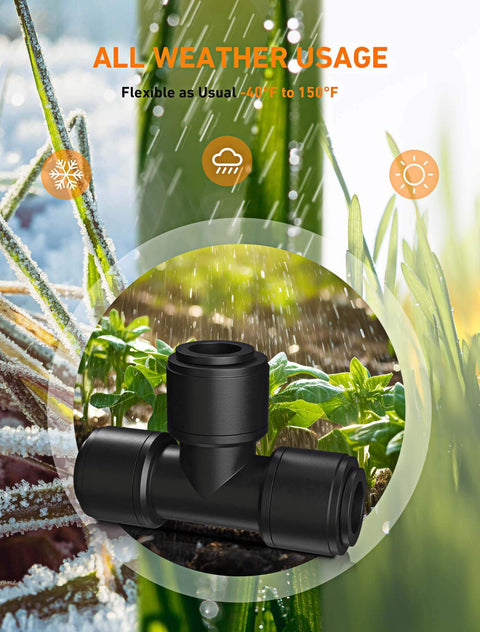 16 Pack One Quarter Inch Quick Connect Drip Irrigation Tee Fittings For One Quarter Inch Tubing No Tools Needed Leak Free
