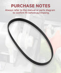 K16-GT2-9 Drive Belt Replacement For LiftMaster RSL12U And RSL12UL shown in a coiled position in front of motor components.