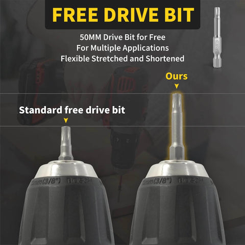 Comparison of standard and premium drive bits with flexible, durable 50mm design, part of Wood Screws 3 Inch, Deck Screws kit.
