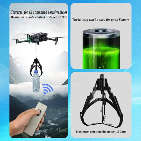 Universally Drone Airdrop System With Mechanical Claw Payload Release for DJI Mini and Mavic Series Drones shown in operation.