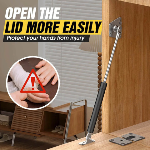Drop Down Gas Struts, Gas Spring Hinge with 90 Degree Page Turning Axis mounted on a wooden cabinet door