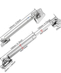2 Pack 100N/22LBS Drop Down Gas Struts for Downward Flap lid, showing dimensions and metal construction.