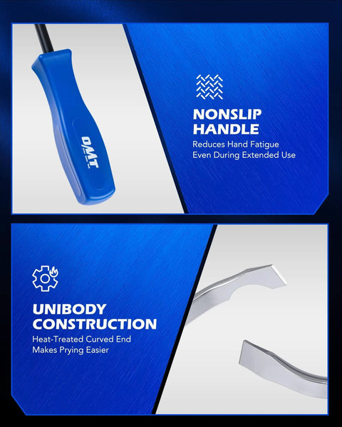 Close-up of 10pc Drum Brake Tool Kit featuring nonslip handle and unibody construction for ease in drum brake maintenance.