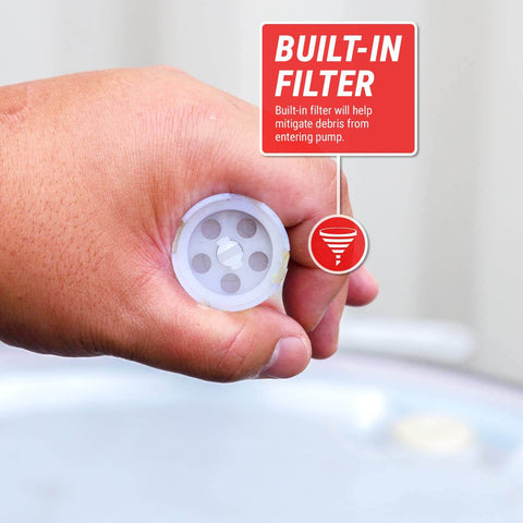 Close-up of built-in filter on Lift-Action Nylon Chemical-Resistant Drum Pump for 15 to 55 Gallon Barrels.