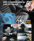 Powerful dry air car cleaning gun delivers fast interior detailing by blasting dust and debris with high velocity air