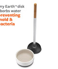 Absorbent Dry Earth Disk Refill for Toilet Brush Holder With Diatomaceous Earth shown with brush holder and disk