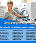 Replacement Drum Bearing Slide Kit for clothes dryers shown with model numbers and a person using a dryer.