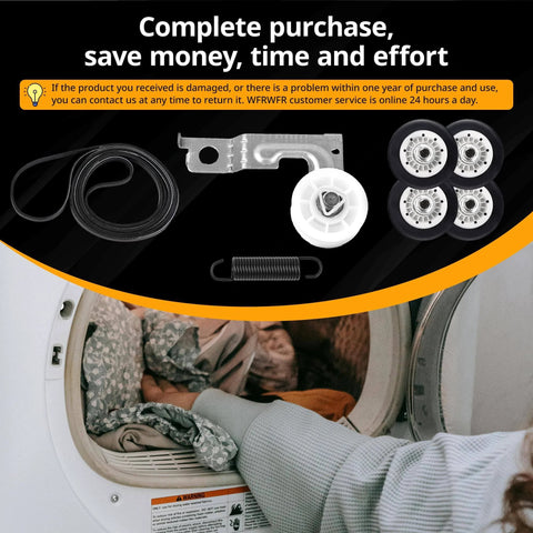 Dryer Roller Repair Kit For LG Kenmore Dryers 4581EL2002C parts, including drum roller, dryer belt, idler pulley, and installation in use