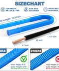 Two piece dryer vent cleaner kit with universal vacuum adapter, includes blue hose and black brush for lint removal.