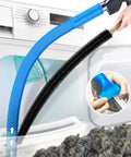 Two piece dryer vent cleaner kit with universal vacuum adapter removes built up lint from ducts and behind appliances
