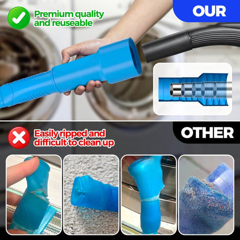 Clear lint and debris from your dryer's vent with a 2-piece cleaning kit featuring a blue vacuum attachment.