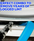 Clear lint and debris from your dryer's vent with a 2-piece cleaning kit featuring a vacuum attachment and flexible lint brush.