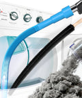 Clear lint and debris from your dryer's vent with a 2-piece cleaning kit featuring a vacuum attachment and flexible lint brush