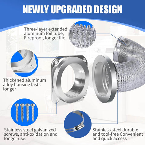 Magnetic Dryer Vent Coupling Kit With Airtight Seal Quick Connect And Disconnect Includes 4 Inch By 3.3 Foot Duct And Two Clamps Easy To Clean And Install Connector For Dryer Venting components including aluminum housing and foil duct.