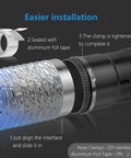 4 Inch Dryer Vent Hose 3 Ft Heavy Duty Flexible Exhaust Duct With 6 Ply Aluminum Foil Insulation For Tight Spaces Puncture Resistant High Heat Ducting Kit Includes 2 Clamps And 1 Tape, showing installation steps with aluminum foil tape and stainless steel clamp.