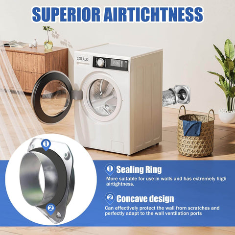 Magnetic Dryer Vent Coupling Kit With Airtight Seal Quick Connect And Disconnect Includes 4 Inch By 3.3 Foot Duct And Two Clamps Easy To Clean And Install Connector For Dryer Venting shown installed with a washer.