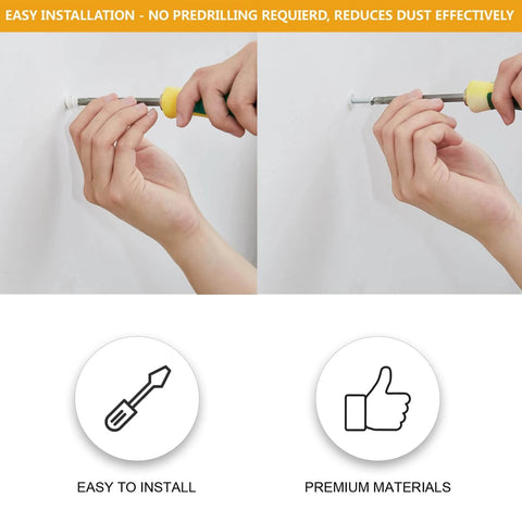 Self Drilling Drywall Anchors Assortment Kit installation demonstration with screwdriver and anchor being inserted into a wall.