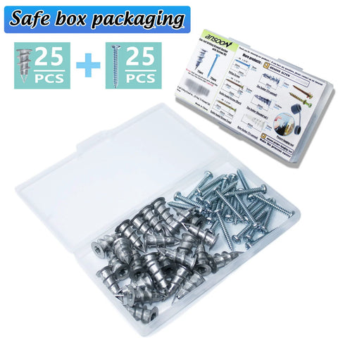 Self Drilling Drywall Anchor Kit With Screws For Drywall Plaster And Sheetrock, 25 Zinc Wall Anchors And 25 Phillips Screws In A Plastic Case