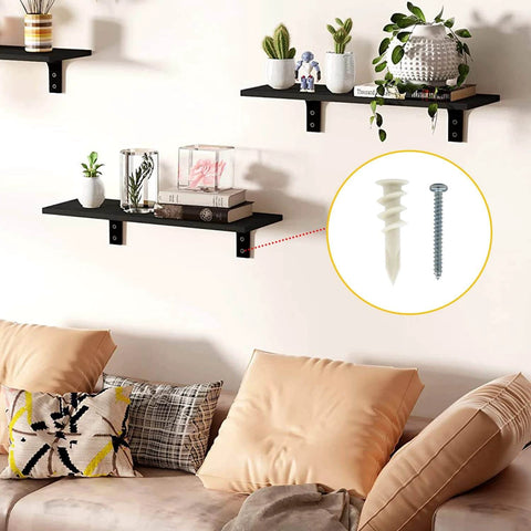 Living room shelves installed using 3 Sizes Self Drilling Drywall Anchors, 310PCS Nylon Plastic Wall Anchors and Screws for Drywall