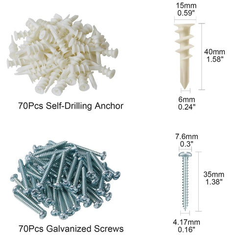 Wall Hanging Kit for Art, Frames, and Curtain Rods, 140-Piece Heavy Duty Drywall Anchor Substitute, anchors and screws shown.