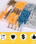 Drywall Anchors And Screws Assortment Kit With Organizer Box 280 Pieces Including 140 Plastic Wall Anchors And 140 Galvanized