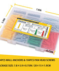 208PCS Drywall Anchors and Screws Assortment Kit in plastic case, showing 4 sizes of wall anchors and matched Phillips pan head screws