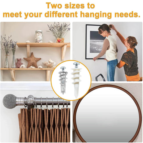 Self Drilling Drywall Anchors Assortment Kit, 200-Piece Picture Hanging Set used for frames, shelves, mirrors, curtain rods