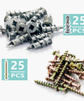 Drywall Anchors And Bear Claw Double-Headed Screws Kit For Hanging Pics, 25 Zinc Anchors, 25 Gold Double-Headed Screws