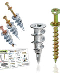 Drywall Anchors And Bear Claw Double-Headed Screws Kit For Hanging Pics, 25 Zinc Anchors, 25 Gold Double-Headed Screws