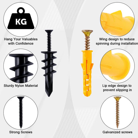 Drywall Anchors Assortment Kit With Self Drilling Wall Anchors and Heavy Duty Toggle Bolts features and material details