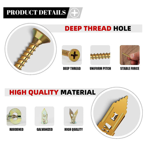 Detailed view of 200 Pcs Self Drilling Drywall Anchors with Screws Kit showing deep thread hole and high-quality material features.