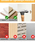 3 Sizes Self Drilling Drywall Anchors with Screws Kit - Image showing compatible and incompatible materials for installation