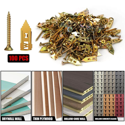 200 Pcs Self Drilling Drywall Anchors with Screws Kit, Metal Expansion Bolt for Drywall, various wall types display
