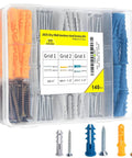 140pcs Drywall Anchors and Screws Kit in assorted colors and sizes with plastic box
