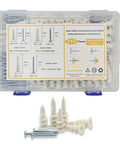 3 Sizes Self Drilling Drywall Anchors, 310PCS Nylon Plastic Wall Anchors and Screws for Drywall in labeled storage box