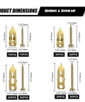 Size chart for 360pcs Self Drilling Drywall Anchors and Screws Kit with 4 Sizes, Heavy Duty Zinc Plated Anchors, Holds Up to 80 lbs.