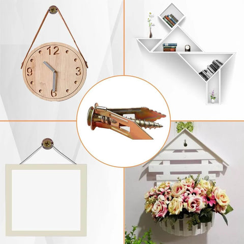 Self Drilling Drywall Anchors and Screws Kit for mounting clock, shelves, frame, and flower basket without drilling holes