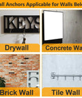 350 Pcs Drywall Anchors Assortment Kit for Sheetrock Concrete and Brick Including 175 Plastic Wall Anchors and 175 Flat Head Phillips Screws in 5 Common Sizes for Picture Hanging Wall Art and Home Decor on various wall types.